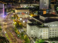 Mit 21 Lichtprojekten um den gesamten Innenstadtring feierte das Lichtfest Leipzig 35 Jahre Friedliche Revolution. ©Punctum/Peter Franke