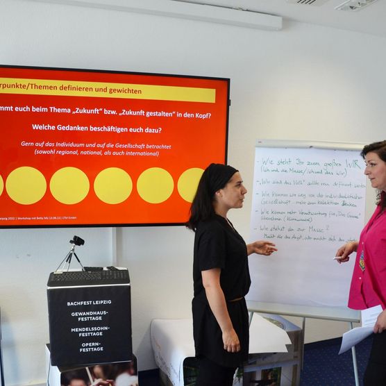 Vor dem Lichtfest Leipzig 2022: Beim Workshop zu Betty Müs Projekt „Das ICH und das WIR“ diskutierte die Künstlerin gemeinsam mit Leipziger Studierenden Fragestellungen