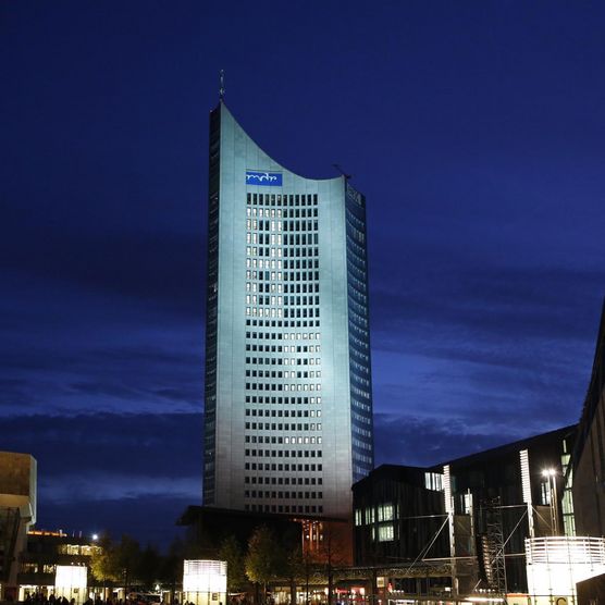 Lichtfest Leipzig 2017 auf dem Augustusplatz Leipzig: City-Hochhaus