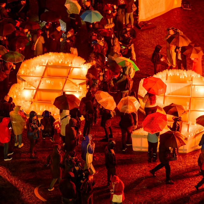 Lichtfest 2026: Blick auf das Kerzenpodest am Thomaskirchhof