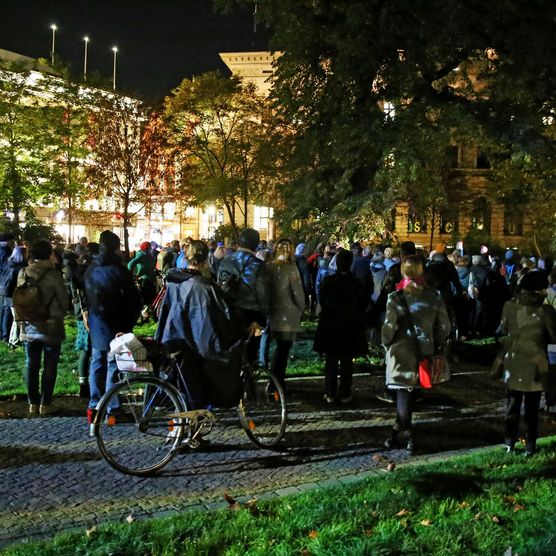 Lichtfest Leipzig 2019: Lichtraum 6 "Für ein offenes Land mit freien Menschen!" im Schillerpark (Lenné-Anlage)