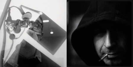 zwei schwarzweiß Portraits auf denen man die Gesichter vor hellem oder dunklem Hintergrund sieht