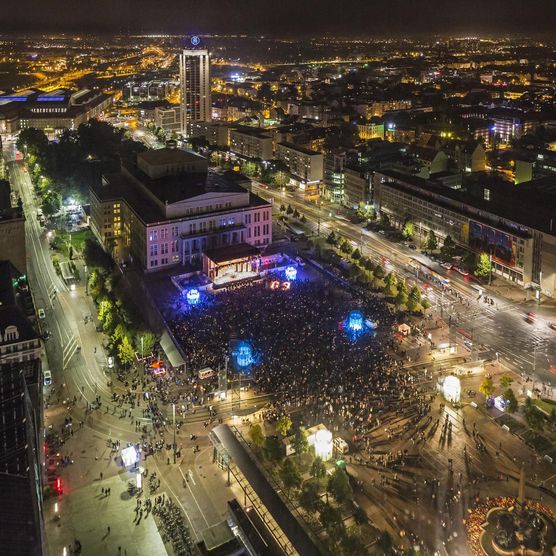 Lichtfest Leipzig 2016: Augustusplatz von oben