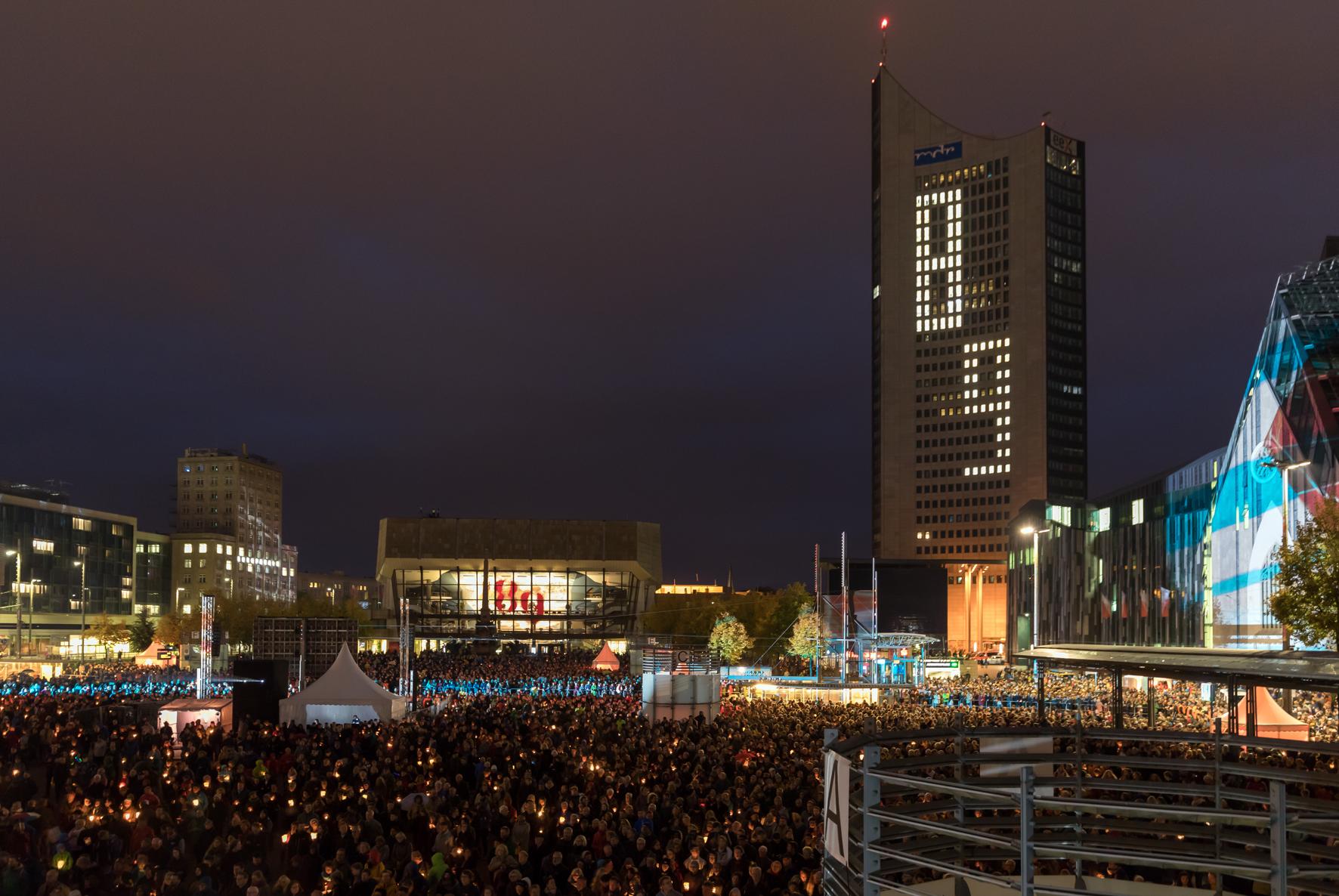 Mit dem Lichtfest erinnert Leipzig alljährlich am 9. Oktober an die Friedliche Revolution. ©Punctum/Alexander Schmidt